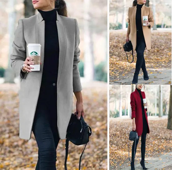 Long Wool Coat Warm Elegant Winter Female Plus Size