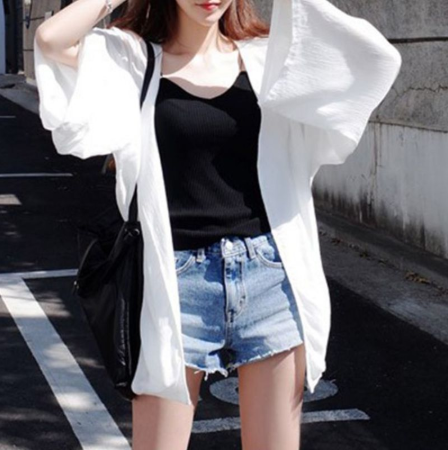 Woman Summer Chiffon 3/4 Flare Sleeves Swimsuit