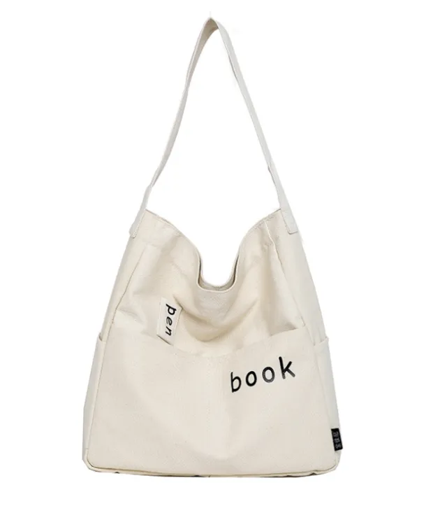 Single shoulder bag artistic tote bag eco friendly shopping bag canvas cross bag White - Shop at LoveMi