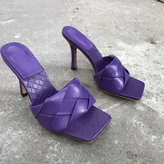 High-heeled square-toed open-toed sandals - Purple - View 1