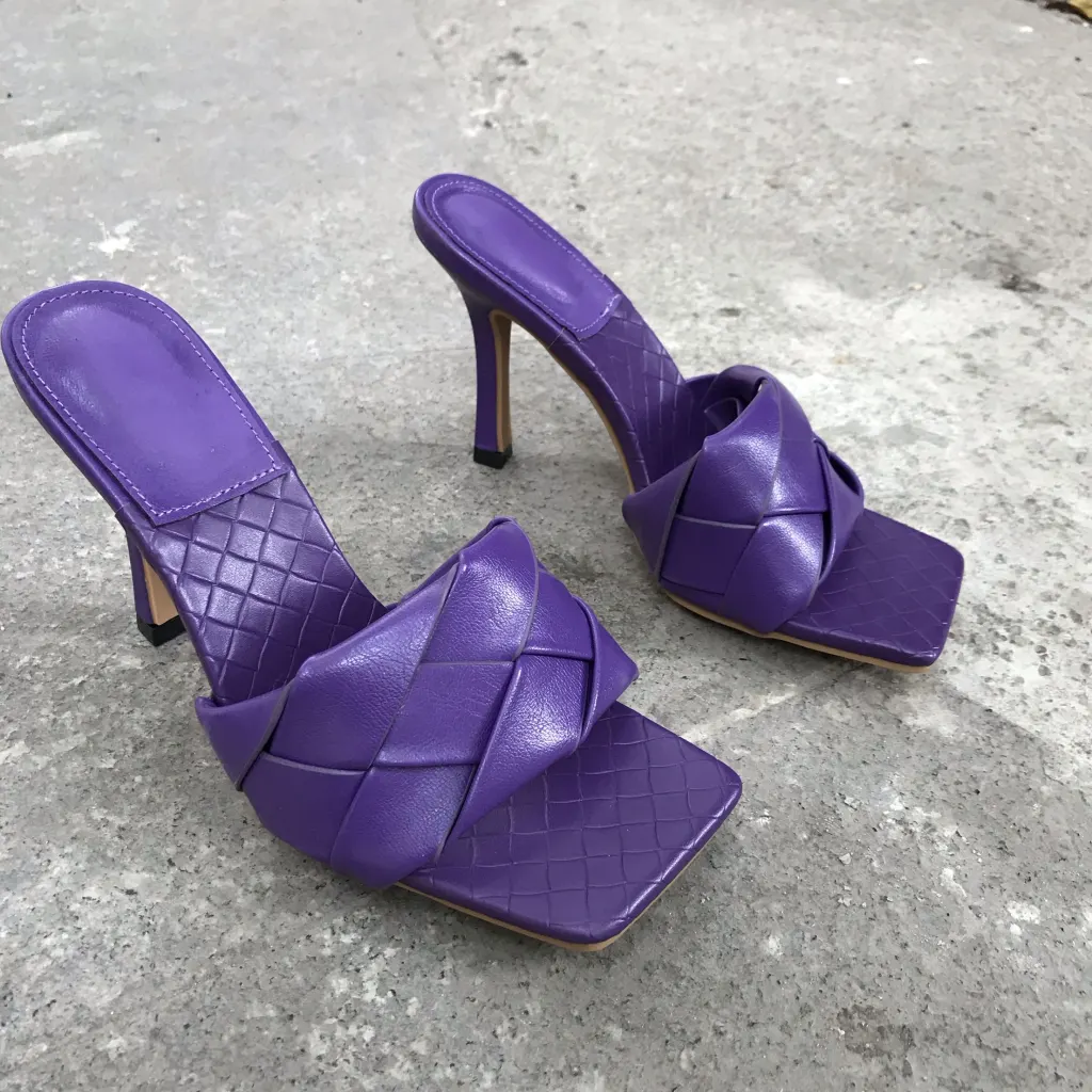 High-heeled square-toed open-toed sandals - Purple
