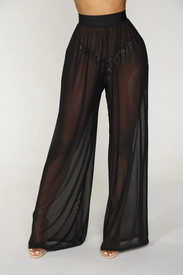 Sexy see through beach bikini blouse wide leg pants Black - Shop at LoveMi