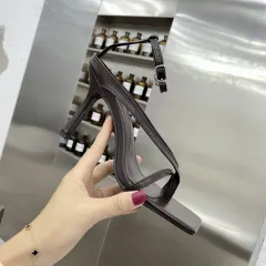 Square head toe sandals female sense stiletto heels - Brown - View 1