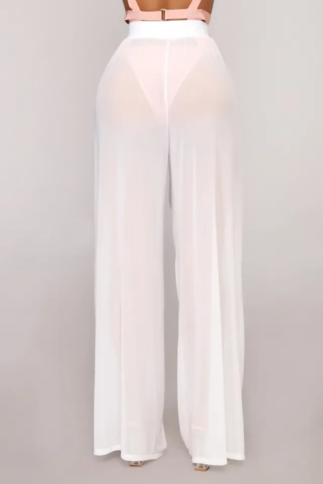 Sexy see through beach bikini blouse wide leg pants White - Shop at LoveMi
