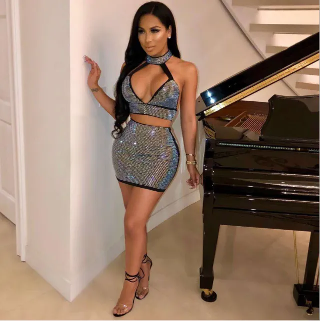 Women Diamonds Two Piece Set Dress Women Diamonds Two Piece Set D - Shop at LoveMi