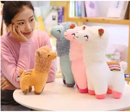 Cute squinting happy alpaca doll plush toy