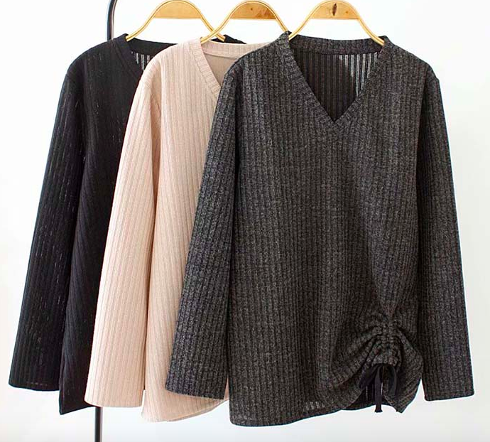 knitted elastic women V-neck loose blouse