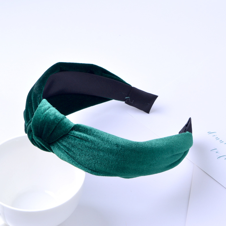 Knotted Gold Velvet Wide Edge Fabric Hair Band Light Green - Shop at LoveMi
