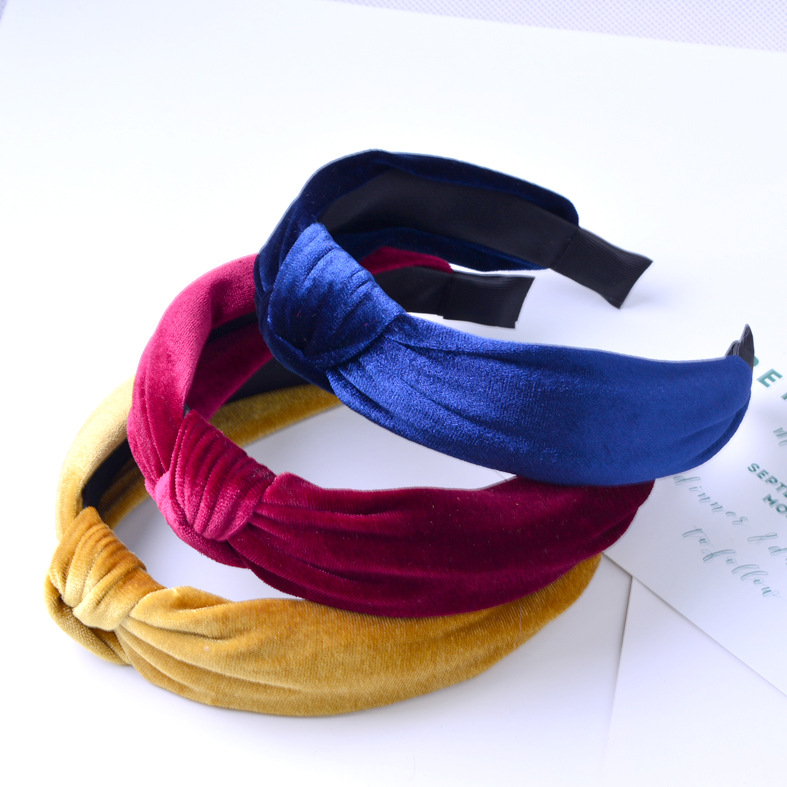 Knotted Gold Velvet Wide Edge Fabric Hair Band