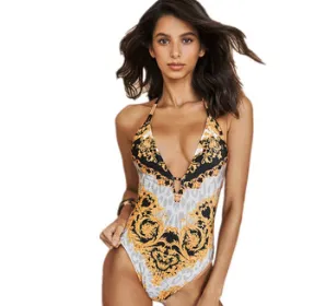 Printed bikini one piece swimsuit Yellow - Shop at LoveMi