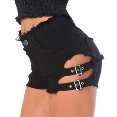 Ripped High Waist Mini Shorts - View 1