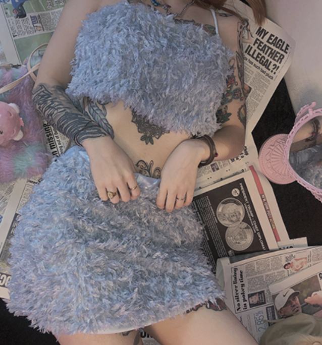 Age-reducing fashion set short plush vest high-waisted skirt two sets of women