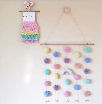 Macaron color hair ball string hanging ornaments