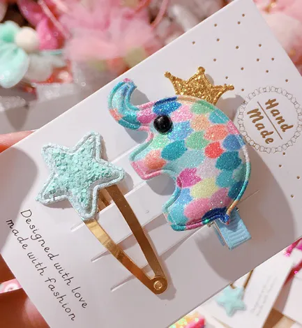 Korea new flash pink rainbow baby elephant baby hair clip Pink Blue - Shop at LoveMi