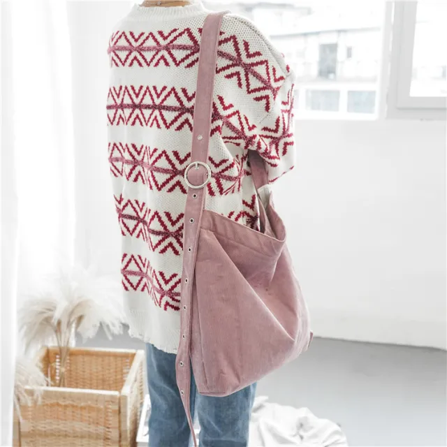 Corduroy canvas bag Pink - Shop at LoveMi