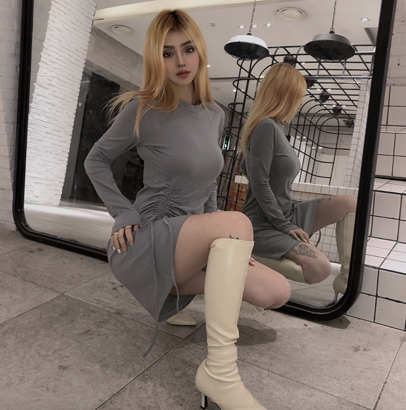 New fund cultivate a body to make bottom skirt long sleeve collect waist to show thin dress