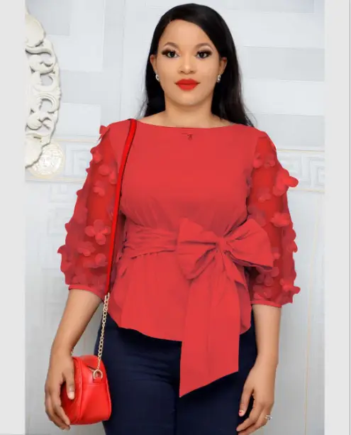 Women's dress tie bow Shirt Top