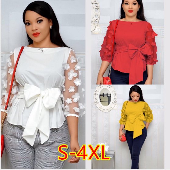 Women's dress tie bow Shirt Top