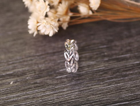 Opening ring leaf hollow plain silver ring