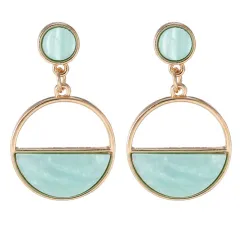 Geometric Semicircle Openwork Imitation Marble Earrings - Blue - View 1