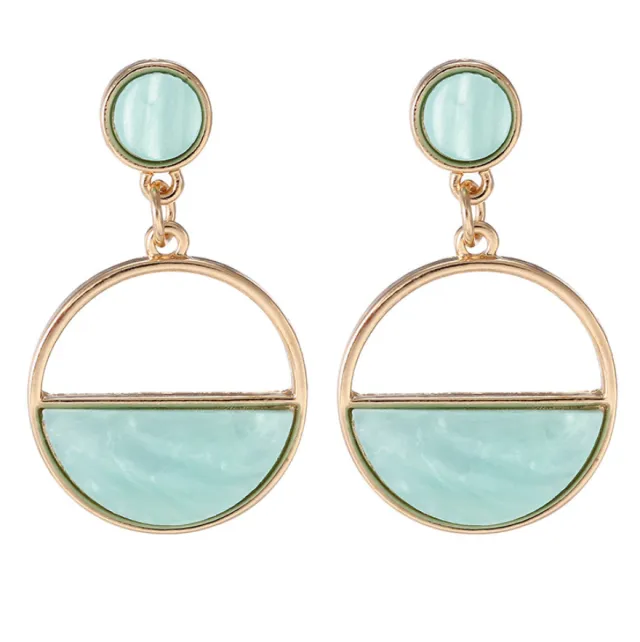 Geometric Semicircle Openwork Imitation Marble Earrings Blue - Shop at LoveMi