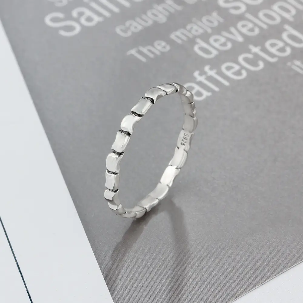 Fine bamboo forefinger sterling silver ring