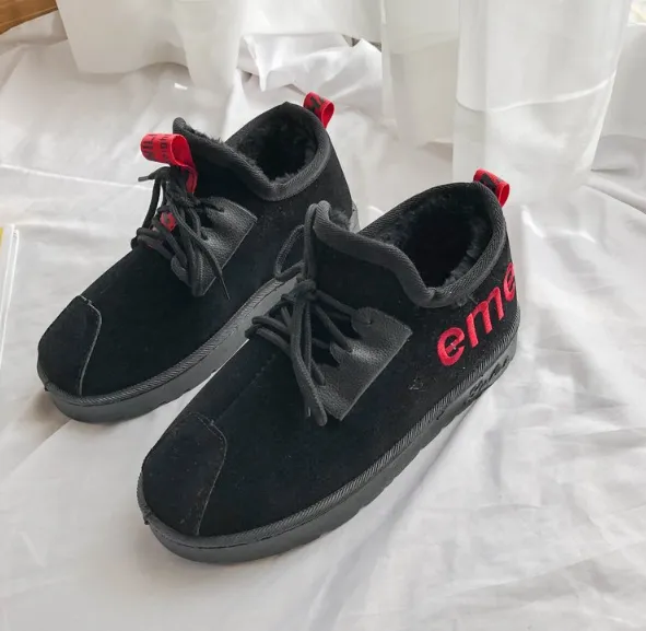 Boots women cotton shoes winter new version of the Korean version of students all warm with velvet and thickened bread shoes female Black - Shop at LoveMi