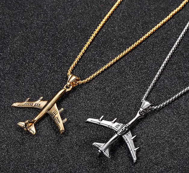 COLLIER AVION -Titanium steel aircraft necklace