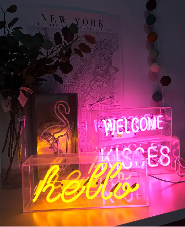 Retro neon decorative lamp glass tube iron box lamp