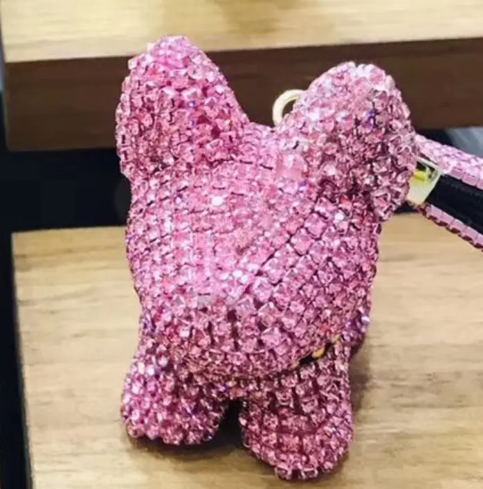 Diamond-encrusted dog key chain pendant