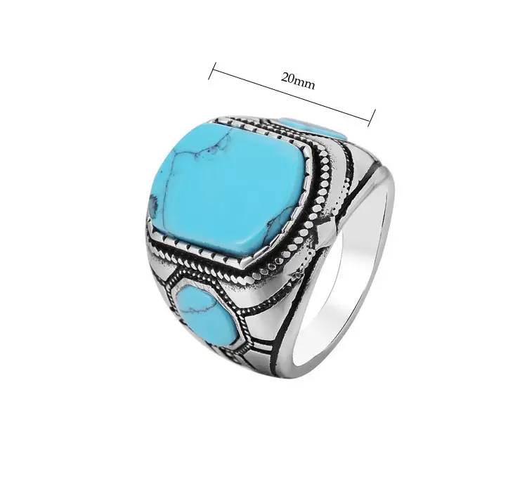 Vintage Turquoise Men's Titanium Steel Ring