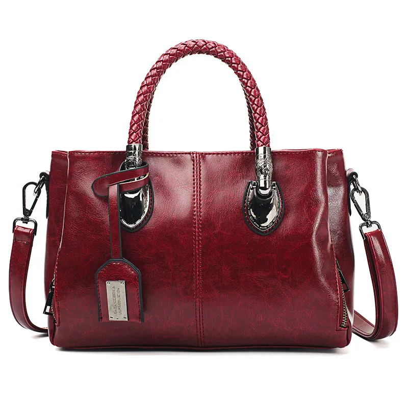 Vintage Oil Wax leather luxury handbags Women Bags - Brown