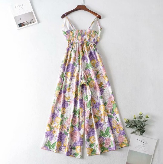 Dream Purple Print suspender Jumpsuit with ruffles