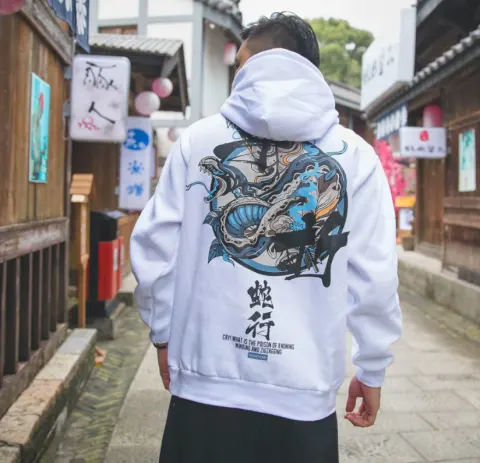 New Hoodies Men Chinese Letter Hooded High Street Pullover