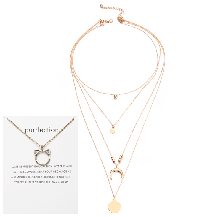 Multi-layer Moon Pendant Necklaces for Women Bohemian Wafer Elegant Necklace - Picture 17 of 36