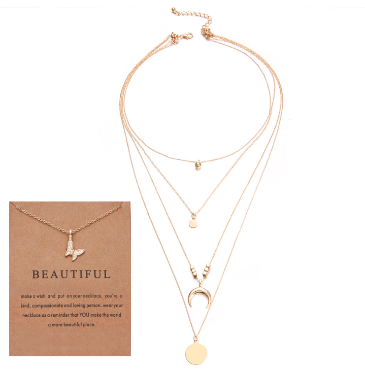 Multi-layer Moon Pendant Necklaces for Women Bohemian Wafer Elegant Necklace - Picture 14 of 36