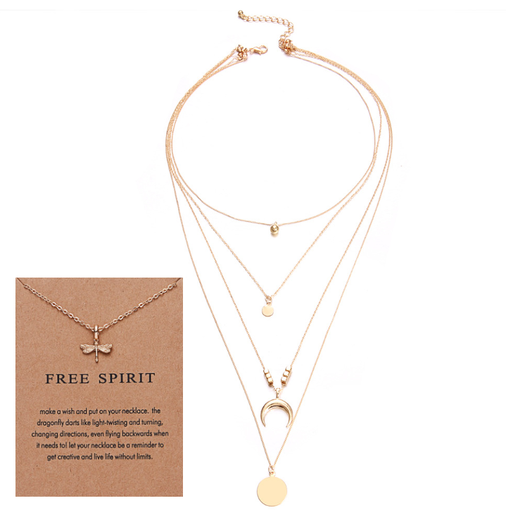 Multi-layer Moon Pendant Necklaces for Women Bohemian Wafer Elegant Necklace - Picture 21 of 36