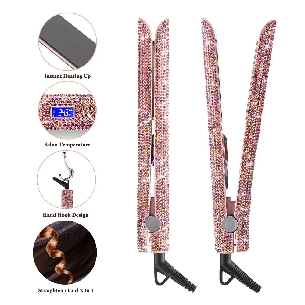 Professional Glitter Hair Flat Iron Titanium Plate Diamond Straightener