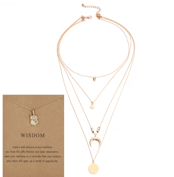 Multi-layer Moon Pendant Necklaces for Women Bohemian Wafer Elegant Necklace - Picture 31 of 36