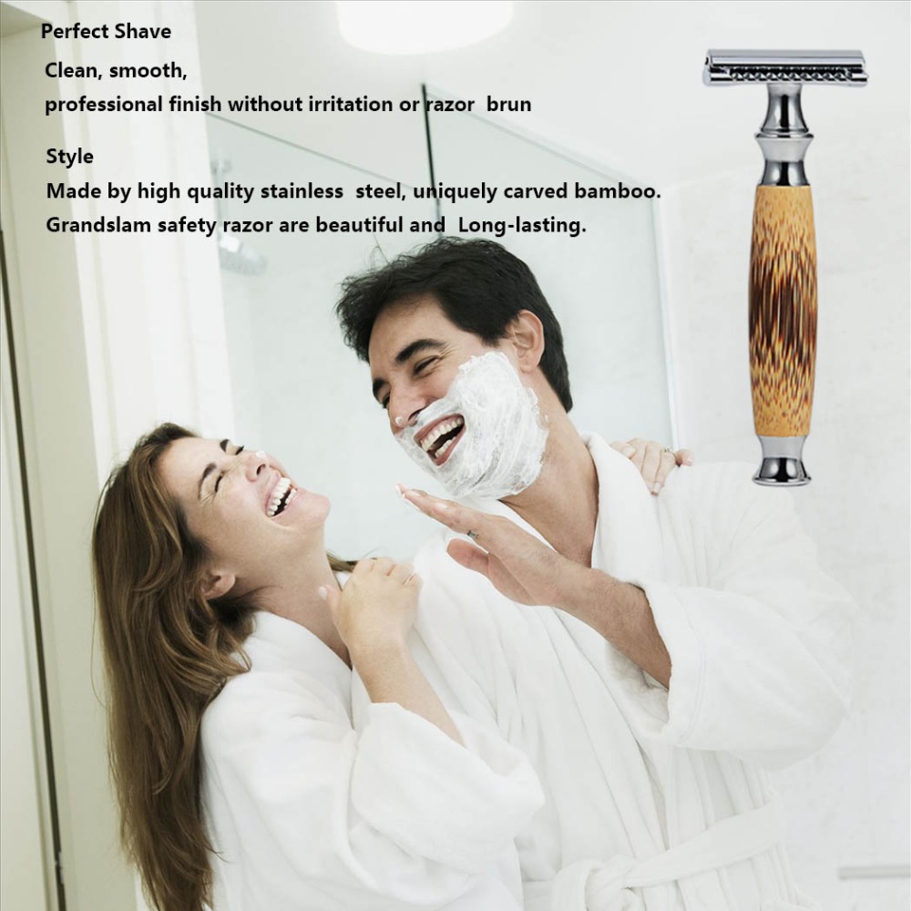 Обоюдоострая безопасная бритва с длинной ручкой из натурального бамбука. Лучшее бритье. Удобный уход за мужчинами на турнирах Большого шлема.