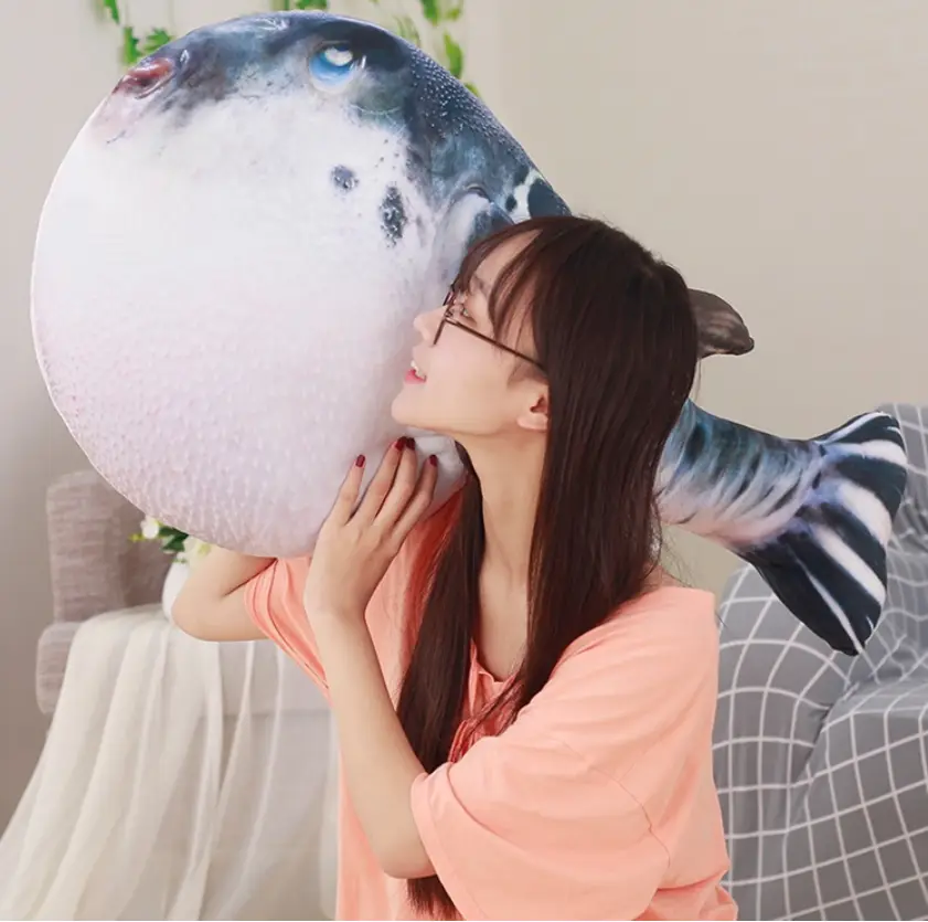 pop lovely realistic animal pufferfish plush pillow toy big stuffed cartoon globefish toy cushion gift decoration