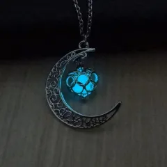 Glowing Pendant Necklaces Silver Plated Chain Necklaces - Love Light Blue - View 1