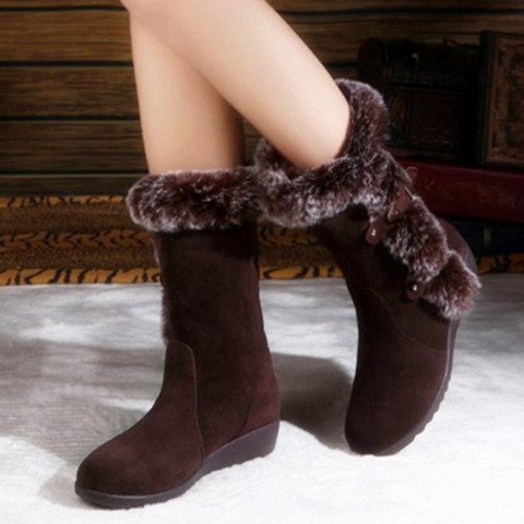 Snow Boots Mid calf Faux Fur Plush Winter Women Boots Brown - Shop at LoveMi