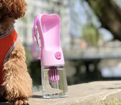 Pet Dog Cat Water Bottle Portable Feeder - Pink - View 1