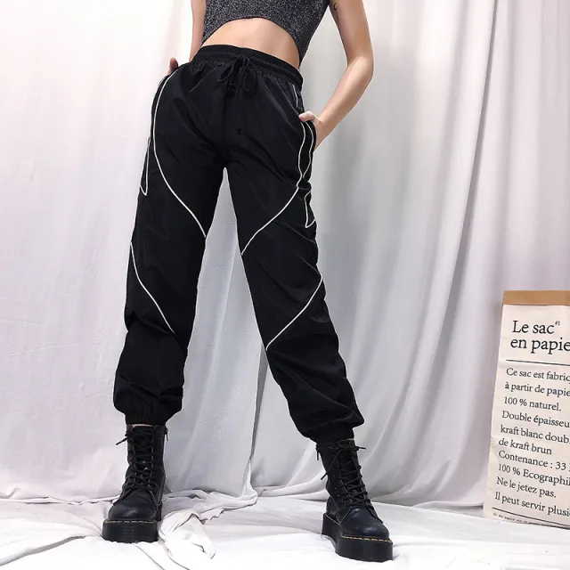 Rapwriter Fashion Reflective Strip Drawstring Sweatpants Women - Shop at LoveMi