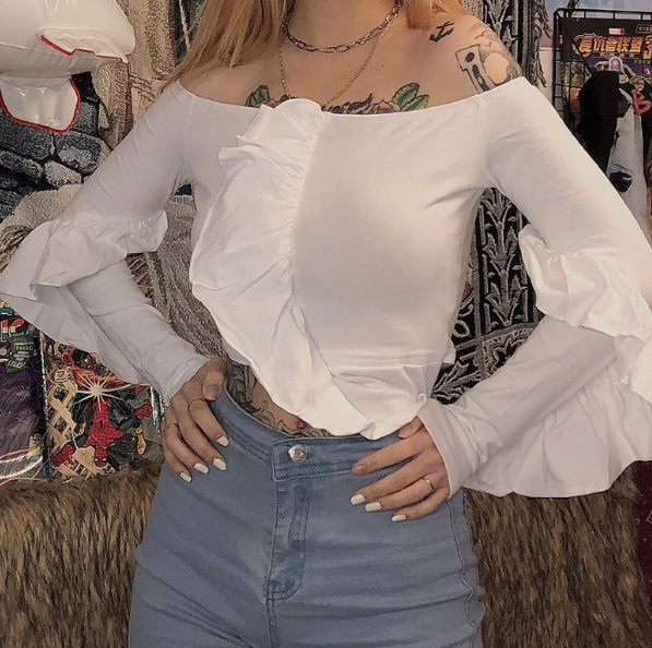 A word shoulder dress temperament thin lotus leaf edge irregular design