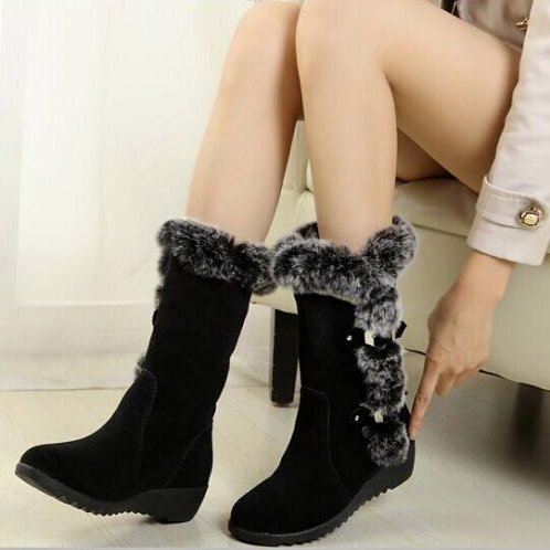 Snow Boots Mid calf Faux Fur Plush Winter Women Boots Black - Shop at LoveMi