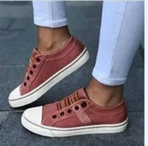 Round head stretch canvas shoe - Red