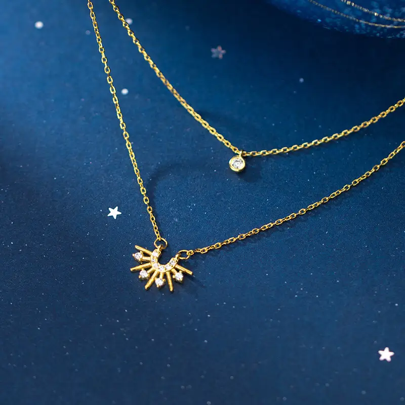 Diamond sun necklace double clavicle chain