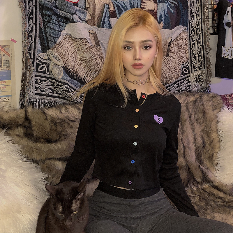 Black top unlined upper garment female long sleeve T-shirt European